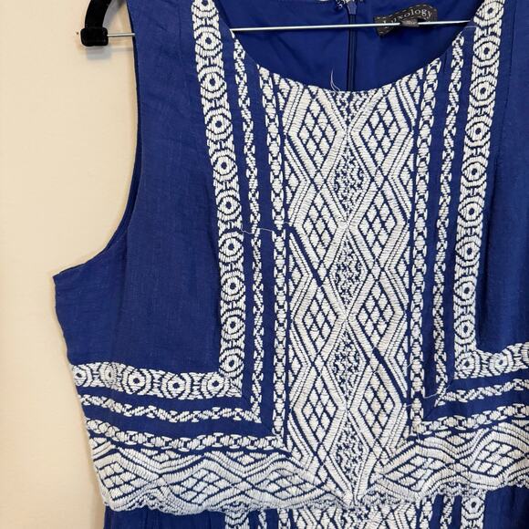 Luxology Maxi Dress Womens XL Blue Geometric Embroidered Boho Sleeveless Cottage - Picture 5 of 9